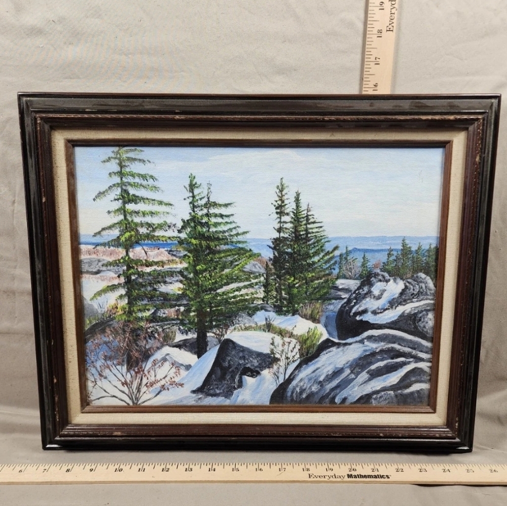 Vintage Oil On Board Painting Mountain Landscape Signed Lena Eddy